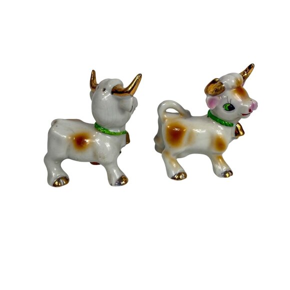 Vintage Kitsch Ceramic Cow Salt & Pepper Shakers Hand-Painted Japan - Picture 4 of 6